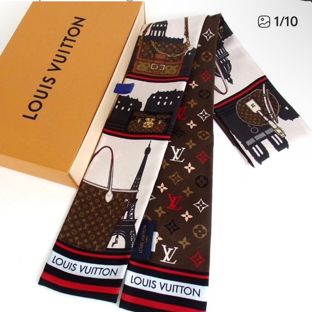 Louis Vuitton Silk Bandeau Scarf – Paris Monogram Print